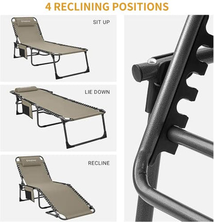 KingCamp Outside Folding Adjustable Lounge Patio Chaise Chairs, 74.8''x23.2''x14.5'', Beige-2 Pack