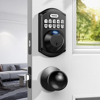 TEEHO TE002K Fingerprint Door Lock Set - Keyless Entry Door Lock with Handle - Door Knob with Keypad Deadbolt - Smart Locks for Front Door - Auto Lock - No Need App - Easy Installation - Matte Black