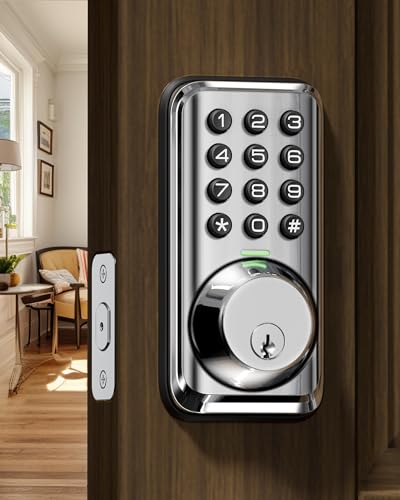 Veise Keyless Entry Door Lock, Electronic Keypad Deadbolt Lock, Auto Lock, 20 User Codes, 1 Touch Locking, Anti-Peeking Password, Easy Installation Design, Satin Nickel