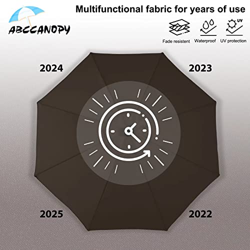 ABCCANOPY 10FT Patio Umbrella - Outdoor Waterproof Table Umbrella with Push Button Tilt and Crank, 8 Ribs UV Protection Pool Umbrella for Garden, Lawn, Deck & Backyard (Brown)