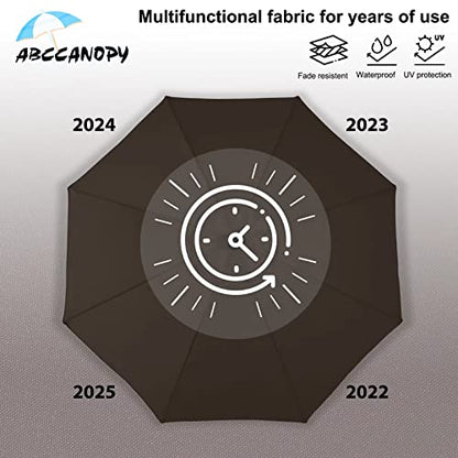 ABCCANOPY 10FT Patio Umbrella - Outdoor Waterproof Table Umbrella with Push Button Tilt and Crank, 8 Ribs UV Protection Pool Umbrella for Garden, Lawn, Deck & Backyard (Brown)