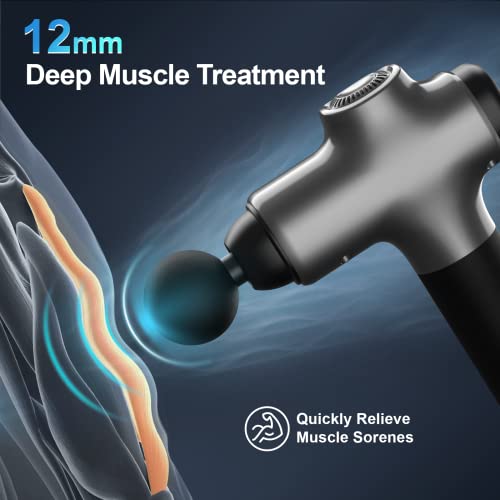 ZonGym Massage Gun Deep Tissue, Percussive Muscle Massager, 30 Speeds Quiet Brushless Motor Handheld Massager for Muscle Neck Back Shoulder, LCD Touch Screen, 6 Heads and Carrying Case (Bright Gray)