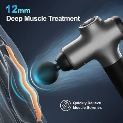 ZonGym Massage Gun Deep Tissue, Percussive Muscle Massager, 30 Speeds Quiet Brushless Motor Handheld Massager for Muscle Neck Back Shoulder, LCD Touch Screen, 6 Heads and Carrying Case (Bright Gray)