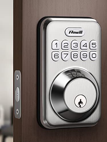 Keyless Entry Lock for Front Door, Zowill Electronic Keypad Deadbolt Smart Auto Lock, Anti-Peeping Password, 20 Customizable User Codes, IP54 Weatherproof, Easy to Install , Satin Nickel