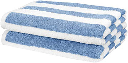 Amazon Basics Cabana Stripe Beach Towel, 2-Pack, Sky Blue, 60" x 30"