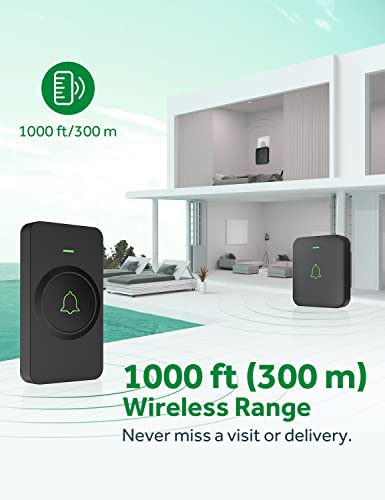 AVANTEK Wireless Doorbell, Mini CB-11 Waterproof Doorbell Chime Operating at 1000 Feet with 52 Melodies, 5 Volume Levels & LED Flash