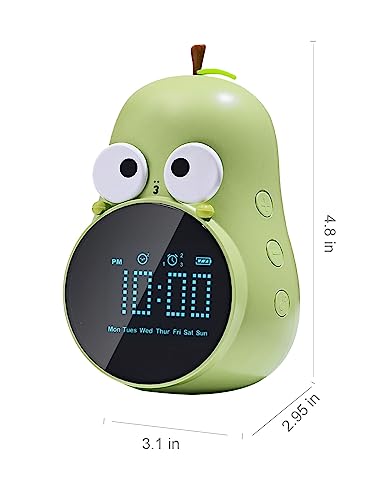 Alarm Clock for Kids: Cute Pear Design, Snooze, Triple Alarms, 5 Ringtones- Premium Digital Wake Up Clock for Children's Bedrooms - Rechargeable