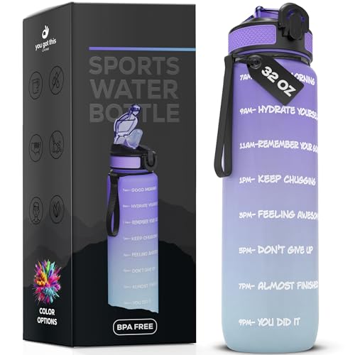 YOU GOT THIS LIVING Motivational Sports Water Bottle with Spout & Carry Handle, 32 oz/1L Water Bottle, One Hand Click Open, Achieve All-Day Hydration SpillProof,BPA FREE