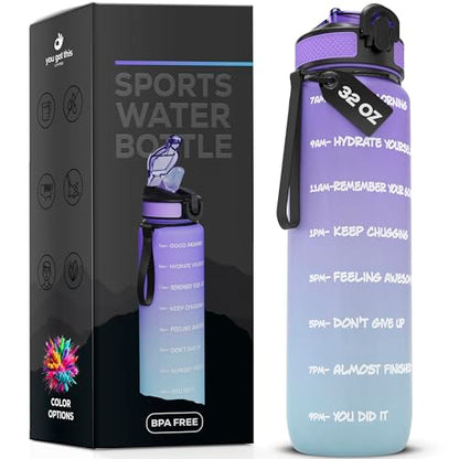 YOU GOT THIS LIVING Motivational Sports Water Bottle with Spout & Carry Handle, 32 oz/1L Water Bottle, One Hand Click Open, Achieve All-Day Hydration SpillProof,BPA FREE
