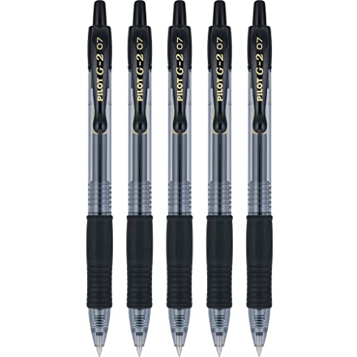 PILOT G2 Premium Refillable & Retractable Rolling Ball Gel Pens, Fine Point, Black Ink, 5-Pack (31078)
