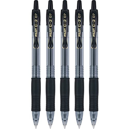 PILOT G2 Premium Refillable & Retractable Rolling Ball Gel Pens, Fine Point, Black Ink, 5-Pack (31078)