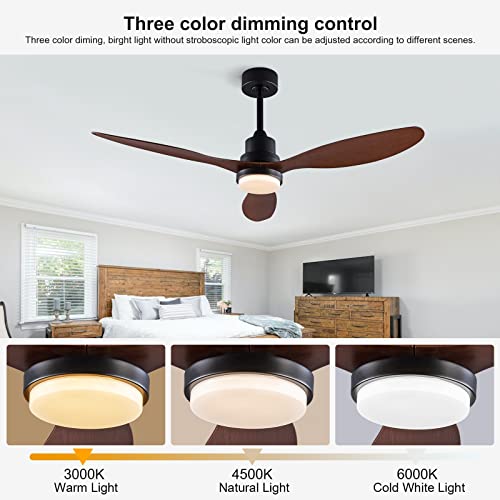 OMYU 52” Ceiling Fans with Light and Remote, 3 ABS Blades and Downrod, 6 Speed DC Motor, Indoor Outdoor Ceiling Fan for Patio, Bedroom, Living Room, Office, Kitchen