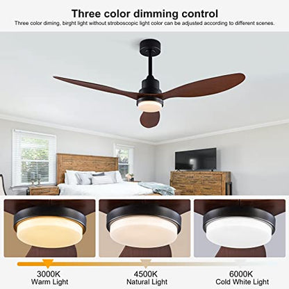OMYU 52” Ceiling Fans with Light and Remote, 3 ABS Blades and Downrod, 6 Speed DC Motor, Indoor Outdoor Ceiling Fan for Patio, Bedroom, Living Room, Office, Kitchen