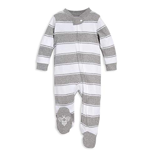 Burt's Bees Baby baby boys Play Pjs, 100% Organic Cotton One-piece Romper Jumpsuit Zip Front Pajamas and Toddler Sleepers, Heather Grey Stripes, Newborn US