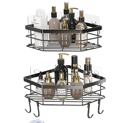 Harnidipa Corner Shower Organizer Sturdy 2-Pack Corner Shower Caddy with Adhesive and Hooks - Waterproof and Rustproof Shower Shelves