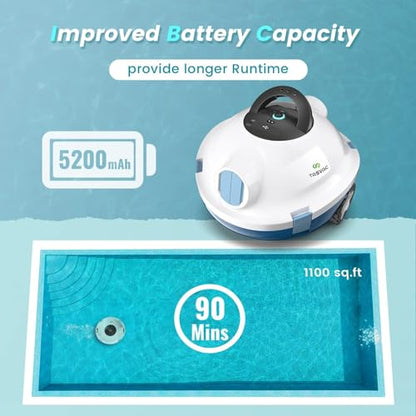 𝟮𝟬𝟮𝟯 𝙐𝙥𝙜𝙧𝙖𝙙𝙚 TASVAC Cordless Robotic Pool Cleaner, Automatic Pool Vacuum, 90 Mins Runtime, Powerful, Self-Parking, Lightweight, Ideal for Flat Above/In-Ground Pool up to 1100 Sq.Ft