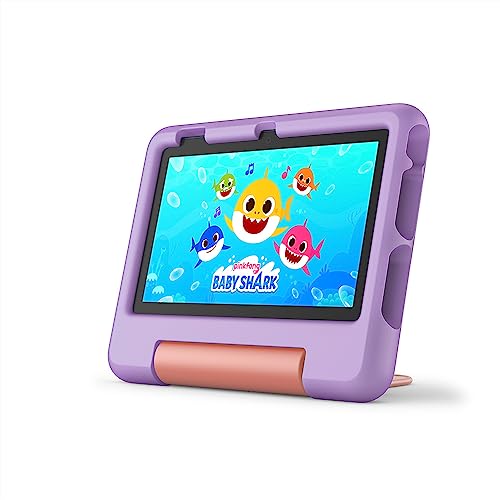 Amazon Fire 7 Kids tablet, ages 3-7. Top-selling 7" kids tablet on Amazon - 2022 | 6-months ad-free content with parental controls included, 10-hr battery, 16 GB, Purple