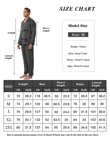 BAILIAN Men’s Silk Satin Pajamas Sets Long & Shorts Sleeves Sleepwear Button-Down PJs Sets Loungewear with Contrast Color
