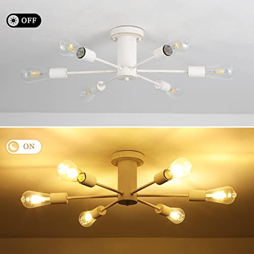 Vintage White Sputnik Chandeliers for Dining Room- Antique White Farmhouse Modern Chandelier, Vintage Design Semi Flush Mount Ceiling Light Fixture Entryway Table for Living Room Track Lighting
