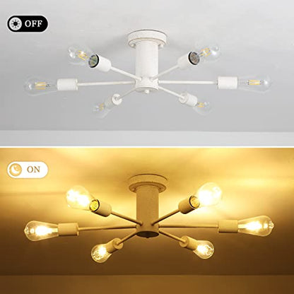 Vintage White Sputnik Chandeliers for Dining Room- Antique White Farmhouse Modern Chandelier, Vintage Design Semi Flush Mount Ceiling Light Fixture Entryway Table for Living Room Track Lighting