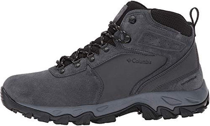 Columbia Men's Newton Ridge Plus II Suede Waterproof Boot, Breathable with High-Traction Grip, shark/black,9