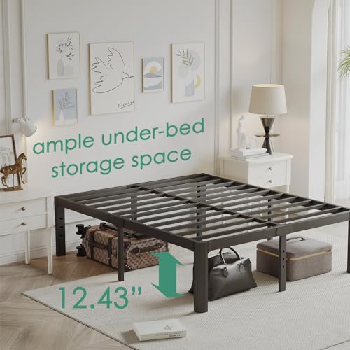 LAKKURI 14 Inch High Full Size Bed Frame No Box Spring Needed, Platform Metal Bed Frame Full Size, Noise Free, Easy Assembly, Heavy Duty, Black