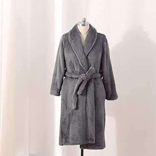 Berkshire Extra Fluffy Women's Robe,Soft Light Plush,High Pile Bathrobe,Large,Smoke Gray