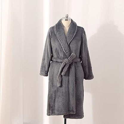 Berkshire Extra Fluffy Women's Robe,Soft Light Plush,High Pile Bathrobe,Large,Smoke Gray