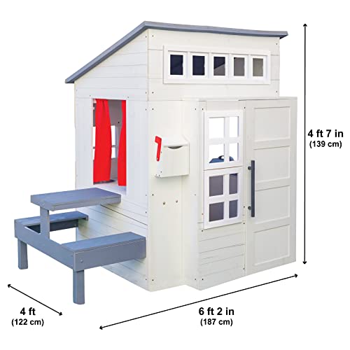 KidKraft Modern Outdoor Wooden Playhouse with Picnic Table, Mailbox and Outdoor Grill, White