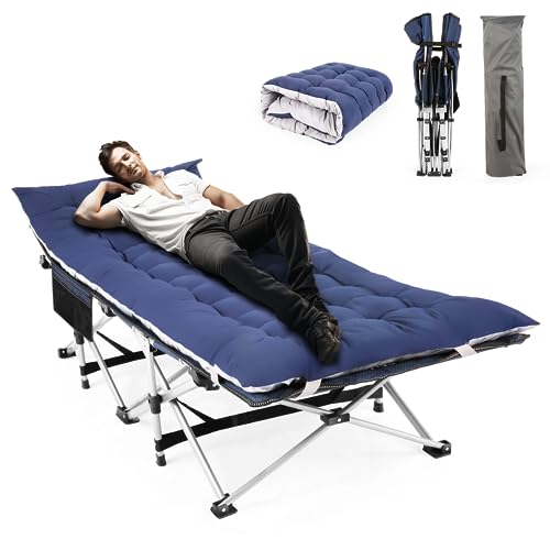 Homdox Camping cot Folding Outdoor Camping Travel Cot and Cot Pad - Quality Lightweight Portable Heavy Duty Adult & Kids Travel Cot Double Layer Oxford Portable Travel Camp Cots for Camp/Office/Home
