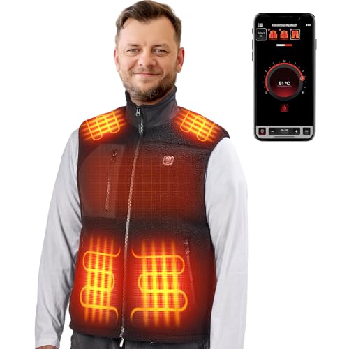 KEMIMOTO Heated Fleece Vest for Men with 15000mah Battery Pack Included, Heated Vest by Voice and APP Temp Control for Skiing Hunting