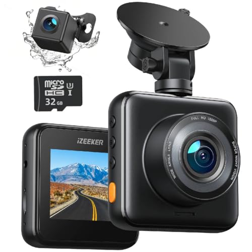 iZEEKER Dash Cam Front and Rear with SD Card 1080P Full HD Car Camera, Dual Dash Camera for Cars with Accident Recording, Parking Monitor, Night Vision, WDR