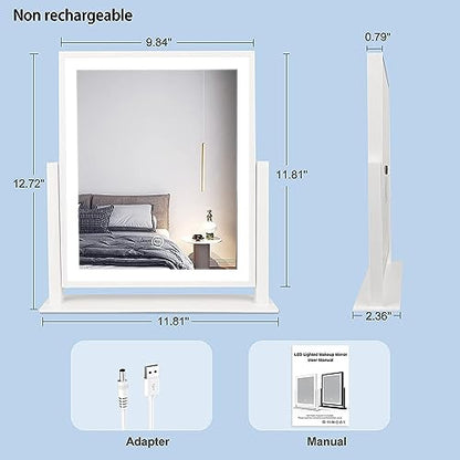 Beelux Vanity Mirror with Lights, Hollywood Lighted Makeup Mirror with Dimmable Light, Smart Control, Memory, Adjustable Warm White/Natural/Daylight, Birthday Gift, 360°Rotation (12in. White)