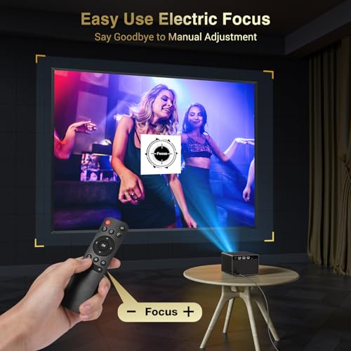 HAPPRUN Projector, [Electric Focus] Mini Projector, 1080P Support Portable Bluetooth Projector With Speaker, 200" Support Outdoor Movie Projector Compatible With Smartphone/HDMI/USB/AV/Fire Stick/PS5