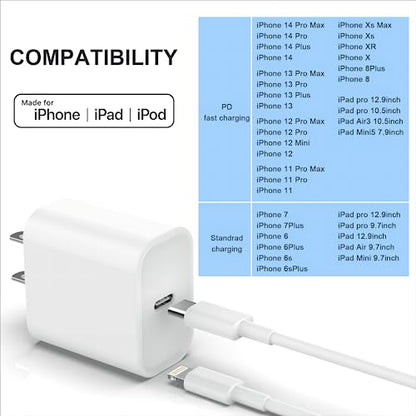 3Pack iPhone Charger【Apple MFi Certified】, 20W PD USB C Wall Charger with 6FT USB C to Lightning Cable Fast Charging Adapter Compatible with iPhone 14/14 Pro Max/13/12/11/XS/XR/X
