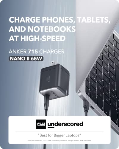 Anker USB C 715 (Nano II 65W), GaN II PPS Fast Compact Foldable Charger for MacBook Pro/Air, Galaxy S20/S10, Dell XPS 13, Note 20/10+, iPhone 13/Pro/Mini, iPad Pro, Pixel, and More