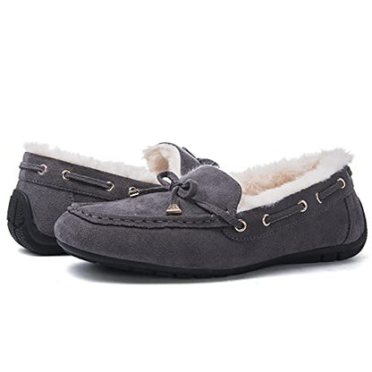 GLOBALWIN Womens Faux Fur Lined Slipper Moccasin Shoes, 1916Grey, Size 7.5 (GW-W1916-GREY-SZ-7.5)