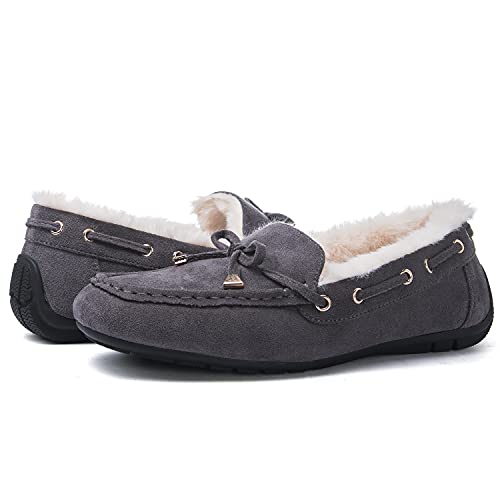 GLOBALWIN Womens Faux Fur Lined Slipper Moccasin Shoes, 1916Grey, Size 7.5 (GW-W1916-GREY-SZ-7.5)