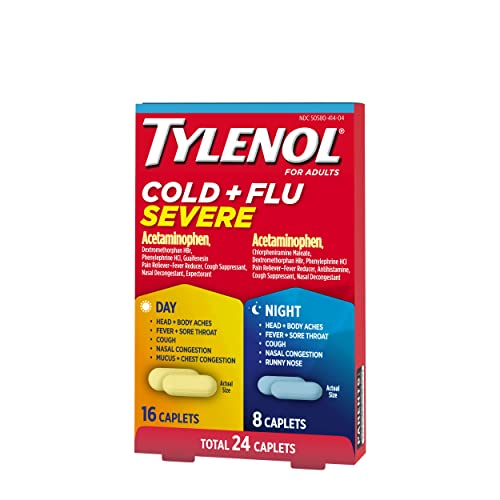 Tylenol Cold + Flu Severe Day & Night Caplets for Fever, Pain, Cough & Congestion Relief, 24 Count