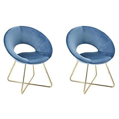 CangLong Modern Velvet Accent Upholstered Make-up Stool Home Office Guest Reception Dining Leisure Lounge Chairs with Golden Legs Set of 2, Blue 1