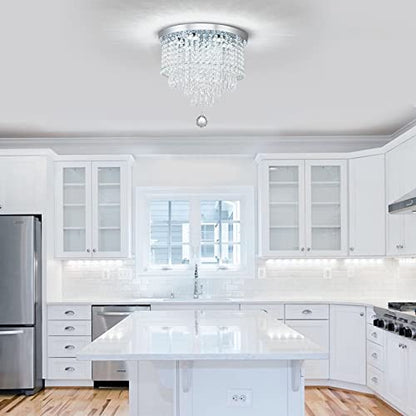 DSLITING Crystal Chandelier for Living Room Modern LED Chandelier Crystal Flush Mount Ceiling Light Crystal Chandelier for Bedroom Hallway Dinning Room Chandelier,Multicolor