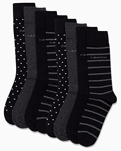 Calvin Klein Men's Dress Socks - Lightweight Cotton Blend Crew Socks (8 Pack), Size 7-12, Black Pattern
