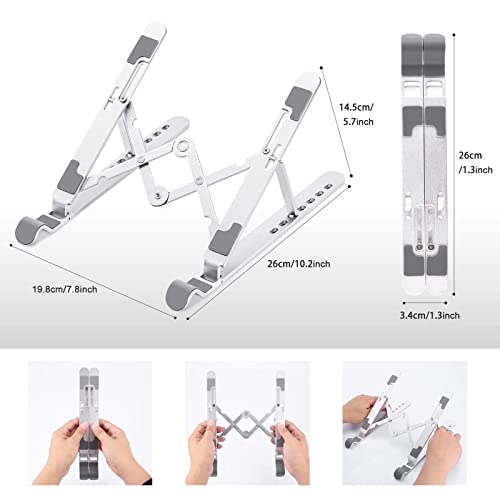 Tynctway Laptop Stand, Adjustable Computer Holder Aluminum Riser, Non-Slip Metal Compatible with MacBook Air Pro Foldable Portable Tablets Holder for 10" to 15.6" Notebook Computer (Silver)