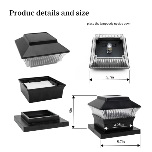 ONLSITY 25 Lumen Solar Post Cap Lights fit True 4"x4" & 5.5"x5.5" Post, High Brightness Filament LED, 3000K Warm White, Solar Powered Fence Deck Post Cap Lamp, Waterproof, Black, 4 PK