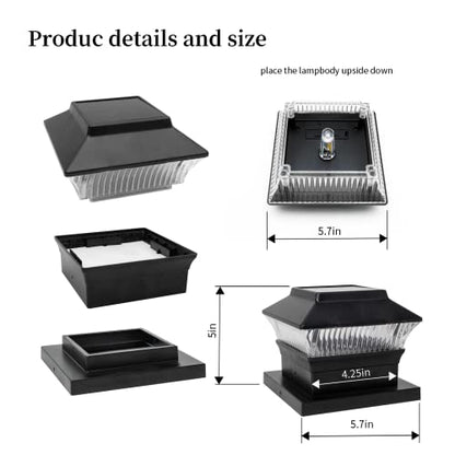 ONLSITY 25 Lumen Solar Post Cap Lights fit True 4"x4" & 5.5"x5.5" Post, High Brightness Filament LED, 3000K Warm White, Solar Powered Fence Deck Post Cap Lamp, Waterproof, Black, 4 PK