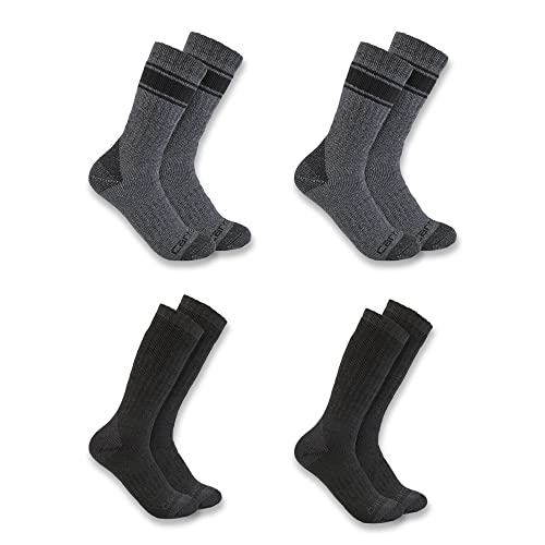 Carhartt Men's Heavyweight Crew Sock 4 Pack, Assorted 1 Black, Large