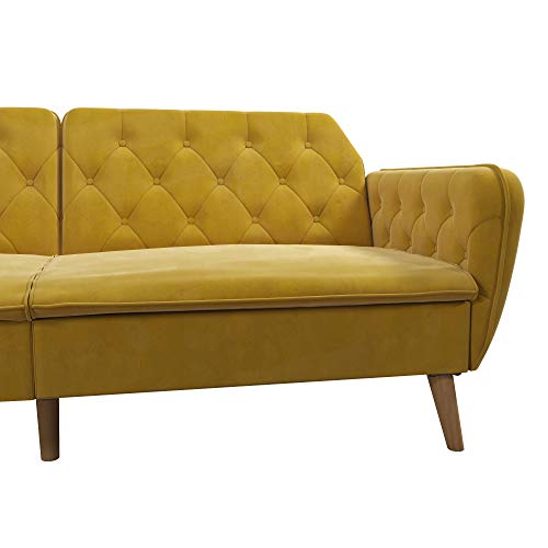 Novogratz Tallulah Memory Foam Couch, Mustard Yellow Velvet Futon, Full, 2144379N