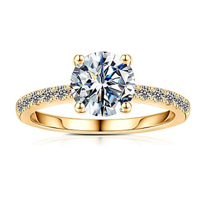 1.5CT Gold Moissanite Rings for Women, D Color VVS1 Clarity Brilliant Cut Classic Solitaire Moissanite Wedding Rings S925 Sterling Silver Four Prongs Moissanite Engagement Ring for Women Gifts(6.5#)