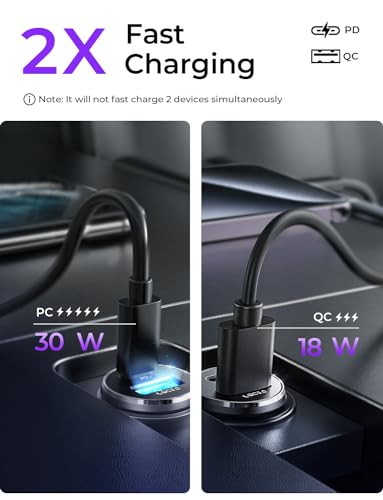 LISEN USB C Car Charger Adapter [2 Pack] [Mini & Metal] 48W Cigarette Lighter USB Charger Fast Charging [PD QC 3.0] USBC Car Phone Charger for iPhone 15 Pro Max Plus 14 Samsung Galaxy S23 iPad Pro