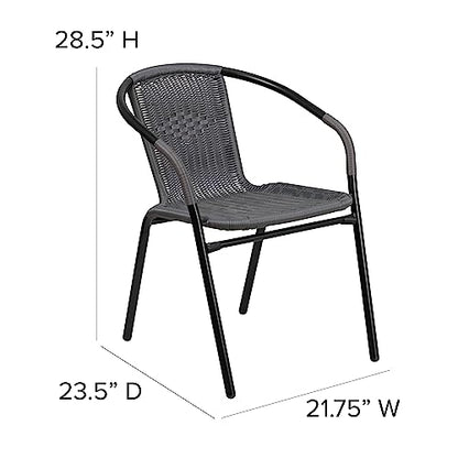 Flash Furniture Lila 4 Pack Gray Rattan Indoor-Outdoor Restaurant Stack Chair | Versatile and Stylish Seating